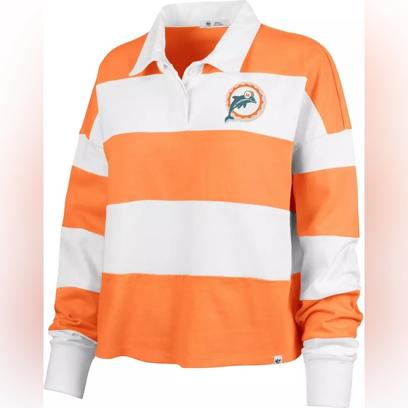 Men's Miami Dolphins Clubhouse Rugby Throwback Long Sleeve T-Shirt NWT L - Picture 1 of 6